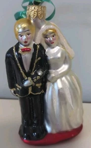 Bride & Groom Blown Glass Christmas Ornament Wedding Gift Cake Topper - Picture 1 of 9