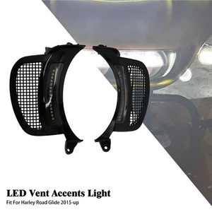 Black Headlight Vent Accent LED Running Turn Signal Light For Harley Road Glide - Picture 1 of 19