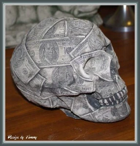 Stein Garten SKULL GOTHIC Skelett Mensch Kopf Steinfigur STATUE Skulls Dollar - Bild 1 von 3