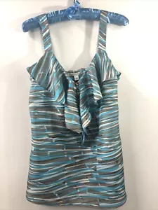 69 $ Banana Republic Tanktop 100 % Seide Rüschen vorne türkis grau braun Größe 8 - Bild 1 von 5