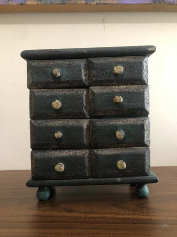 Antique Mini Dresser Cabinet Green Wood Handmade Cute Display Cover