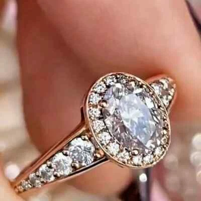 2.30 CT Oval Cut Lab-Created Diamond Halo Engagement Rings 14K pink Gold Plated - Image 1 of 4