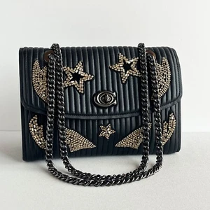 Coach Parker Chain Shoulder Bag 31029 Quilting and Crystal Embellishment Black - Picture 1 of 23