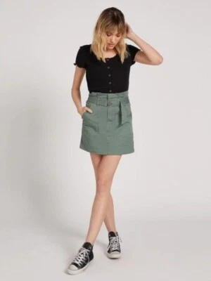 Volcom Repreve Paperbag Waist Mini Skirt in Green Small boho belted pockets - Image 1 of 4