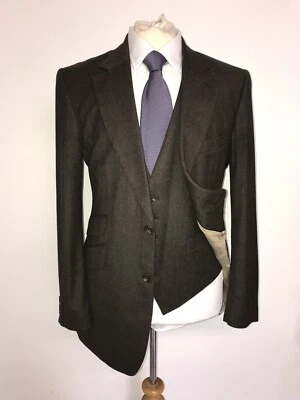 CROMBIE - Mens 3 PIECE BROWN TWEED WOOL SUIT - 40 Reg - W34 L32 - GORGEOUS - Image 1 of 4