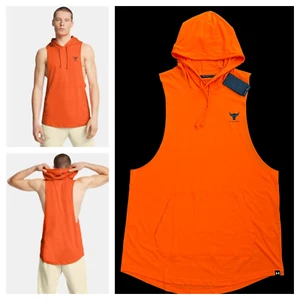 NWT Under Armour Project Rock Men's Sz XL Sleeveless Hoodie Tank Top Orange - Picture 1 of 8