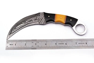 CUSTOM HANDMADE DAMASCUS STEEL HUNTING SURVIVAL KARAMBIT SKINNING KNIFE OUTDOOR - Image 1 of 4