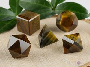 Juego de Sólidos Platónicos Cristal OJO DE TIGRE - Geometría Sagrada, Metafísica, E1063 - Imagen 1 de 4