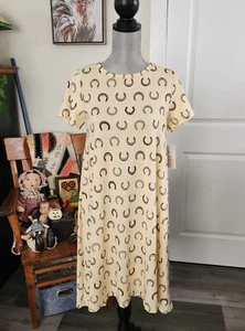 LuLaRoe Womens Dress Carly X-Small Solid Hi-Low Horseshoe Yellow Brown Horse NWT - Picture 1 of 7
