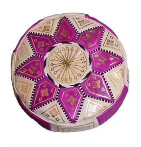 Pouf Moroccan Hassock Pooff Leather  Pouff Ottoman Footstool Medium Magenta - Picture 1 of 6