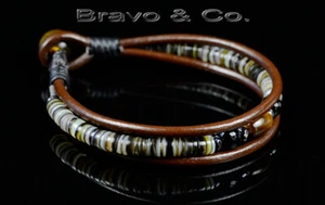 Tiger Eye, Shell, Onyx & Leather New Wristband Men Bracelet 1B-485 - Picture 1 of 6