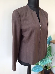 BERKERTEX CHOCOLATE BROWN LINED COLLARLESS ZIP UP SMART JACKET SIZE 14 EXCON - Picture 1 of 11