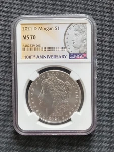 RARE DENVER PERFECT 100th Anniversary Morgan Silver Dollar Coin NGC MS70 2021-D - Picture 1 of 5