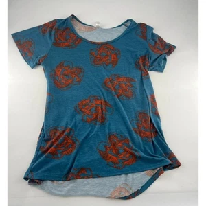 Lularoe Randy Shirt Womens Size Large Blue Orange Floral Short Sleeve Pullover - Picture 1 of 7