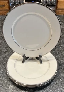 4 Vintage Noritake Elfenbein Champlain 7553 Speiseteller "Elfenbein" weiß mit Platinrand - Bild 1 von 5