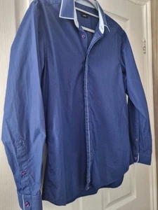 Remus Uomo Mens Tapered Navy Long Sleeve Shirt - 15 1/2 - Picture 1 of 16