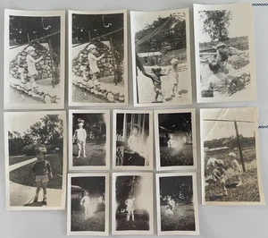 VINTAGE 1930  LOT of 11  TODDLERS AT ANIMAL PARK PHOTOS / SNAPSHOTS  B & W - Picture 1 of 13