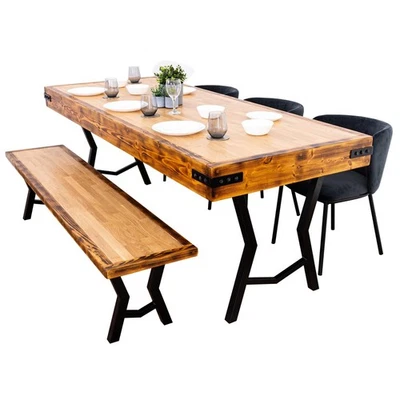 Butchers Block Dining Table with Shetland Legs | Solid Oak and Reclaimed Timber - Image 1 of 4