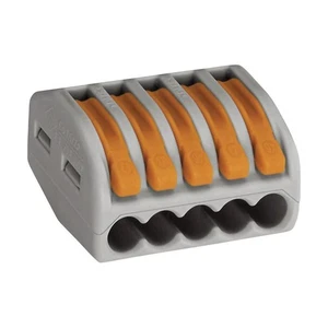 Morsetto universale con 5 innesti rapidi per fili flessibili e rigidi WAGO 222-4 - Picture 1 of 1