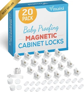 Magnetic Cabinet Locks 20 Pack Baby Proof 3M Adhesive or Screw with 3 Keys - Picture 1 of 12