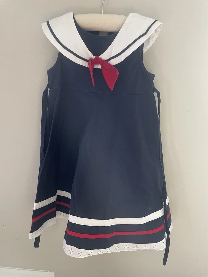 Sophie Rose Girls Navy Blue Sailor Dress Size 4t White Collar with Bow - Image 1 of 1