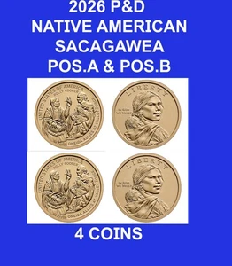 2026 P&D Pos A&B NATIVE AMERICAN SACAGAWEA $ (4) COINS PRESALE - Picture 1 of 2