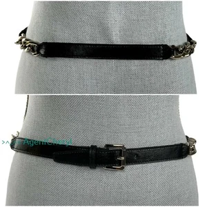 NEW MICHAEL KORS XL Black Leather & Silver Chain LInk Belt Fits 41.75-43" Waist - Picture 1 of 10