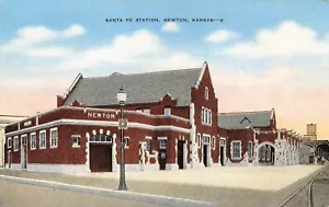Santa Fe Railroad Train Station Depot Street View Newton,KS Vtg 1930's Postcard - Picture 1 of 2