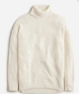 J Crew Neu Baumwoll-Kaschmir Ripp Rollkragen Pullover Creme Gr. L Relaxed - Bild 1 von 14