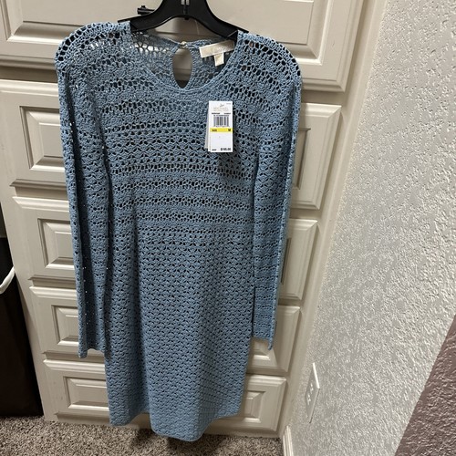 Abito Michael Kors nuovo Chambray manica lunga all'uncinetto M nuovo con etichette