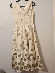 Vtg 50s Bobbie Brooks Sz S Floral Flocked Cream Party Dress  READ - Picture 1 of 12
