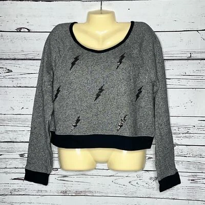 Sudadera Top Express Nueva Con Etiquetas Talla L Negra Lentejuelas Rayo Rayo Corta Foto 1 de 4