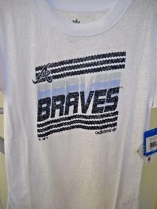 ATLANTA BRAVES GIRLS YOUTH LARGE ( L ) SIZE 14 WHITE FASHION T-SHIRT W/ LOGO A * - Picture 1 of 3