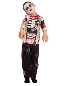 Boys ZOMBIE Kids COSTUME Gothic Ghost Skeleton Halloween Scary Fancy Dress UK - Picture 1 of 5