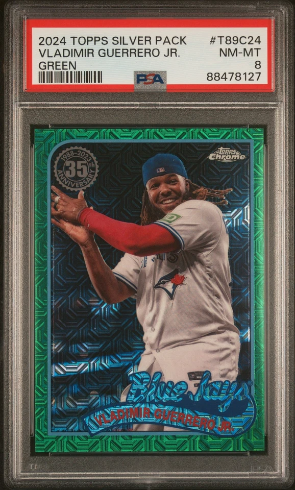 2024 Topps Chrome Promo #T89C24 Vladimir Guerrero Jr. Green Refractor /99 PSA 8 - Image 1 of 2