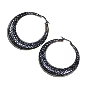 Women's Polished Stainless Steel Textured Hoop Earrings - Picture 1 of 2