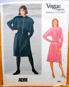 Vintage Vogue Pattern 1206 American Designer Adri Size 12 Misses Dress Uncut FF - Picture 1 of 2
