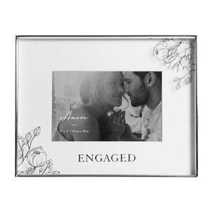 Silver Plated Photo Frame with Floral Pattern and Word Engaged 6x4 - Picture 1 of 1
