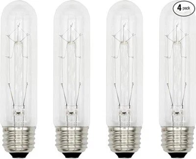 Bombillas 25T10/CL - 25 vatios transparente tubular estándar (base media E26) -4 piezas Foto 1 de 3