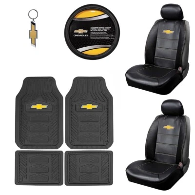 New 8pc Chevy Elite Logo Car Truck Seat Covers Floor Mats Keychain Wheel Cover Foto 1 de 4