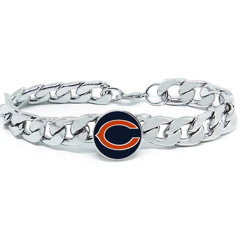 Chicago Bears Silver Mens Curb Link Chain Bracelet Football Gift D4 Cover