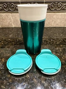 NEW STARBUCKS 2015 KELLY GREEN CERAMIC TUMBLER TRAVEL MUG w/LID & EXTRA LID 12Oz - Picture 1 of 11