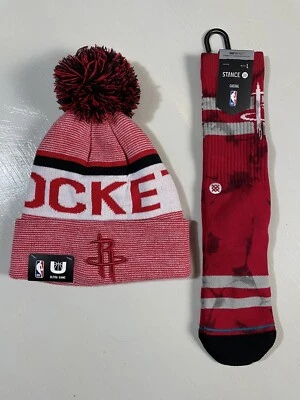 Ultra Game NBA Houston Rockets Team Color Cuffed Knit Pom Beanie W/ STANCE Socks - Image 1 of 4