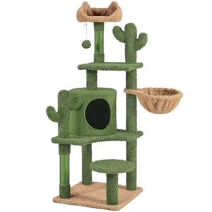 Kratzbaum Kaktus 135cm hoch Modern Stabil Katzenbaum Katzenkratzbaum Grün-Braun - Bild 1 von 12