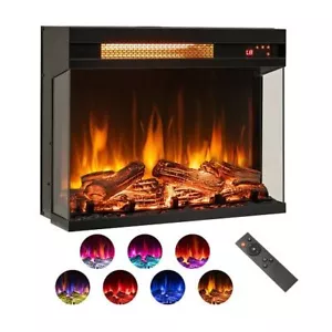 23 Inch 3-Sided Electric Fireplace 1500W Recessed Fireplace Insert-Black - Picture 1 of 5
