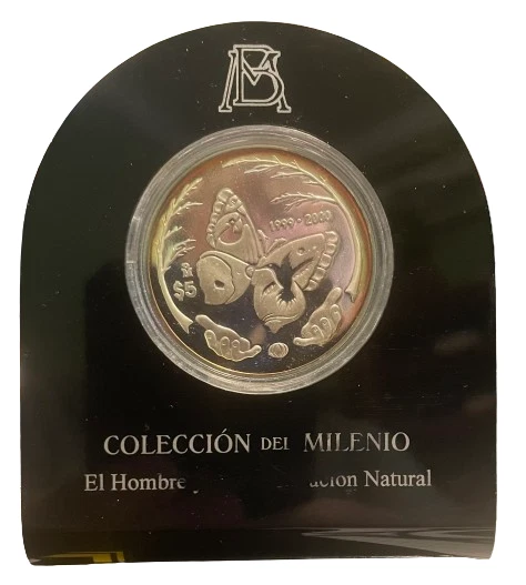 1999-2000  Mexico 5 Pesos Silver Coin Millennium Series El Hombre Conservacion N - Image 1 of 4