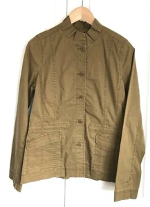 Eileen Fisher Washed Cotton Twill Ruffle Collar Jacket Olive Size XS - Picture 1 of 7