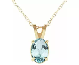 Collar de oro amarillo pulido 14k de 18,0 pulgadas de alto con aguamarina de forma ovalada - Imagen 1 de 6