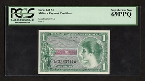 Series 651 $1 Military Payment Certificate - PCGS 69 PPQ - Picture 1 of 2