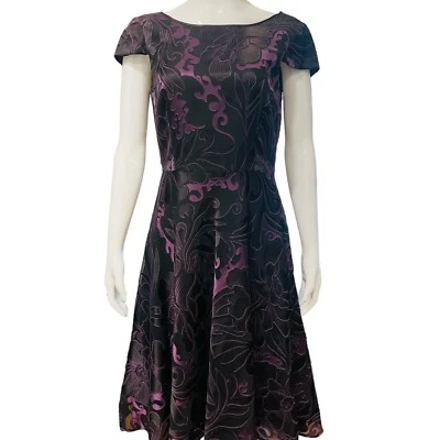 Alex Marie Floral Print Fit & Flare Dress Black Purple Sz 6 Gorgeous! - Image 1 of 4